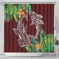 Polynesia Shower Curtain Sharks Duo Tropical Oxblood