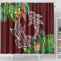 Polynesia Shower Curtain Sharks Duo Tropical Oxblood
