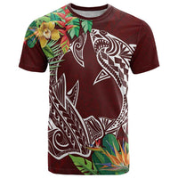 Polynesia T Shirt Sharks Duo Tropical Oxblood