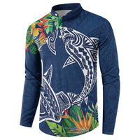 Polynesia Button Sweatshirt Sharks Duo Tropical Navy
