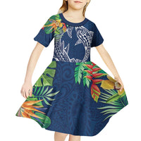 Polynesia Kid Short Sleeve Dress Sharks Duo Tropical Navy