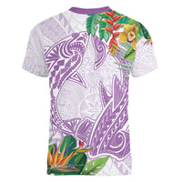 Polynesia Women V-Neck T-Shirt Sharks Duo Tropical Lavender