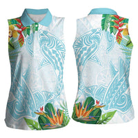 Polynesia Women Sleeveless Polo Shirt Sharks Duo Tropical Turquoise