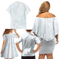Polynesia Family Matching Off Shoulder Short Dress and Hawaiian Shirt Sharks Duo Tropical Off White