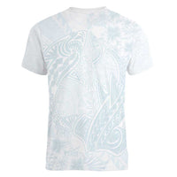 Polynesia Women V-Neck T-Shirt Sharks Duo Tropical Off White