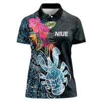 Niue Personalised Women Polo Shirt Hiapo Mix Coconut Crab