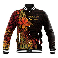 Niue Fakaalofa Atu Personalised Baseball Jacket Whale Hiapo Fiery Motif