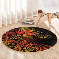 Niue Fakaalofa Atu Personalised Round Carpet Whale Hiapo Fiery Motif