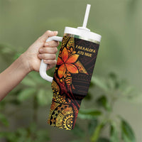 Niue Fakaalofa Atu Tumbler With Handle Whale Hiapo Fiery Motif