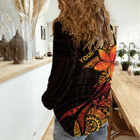 Niue Fakaalofa Atu Personalised Women Casual Shirt Whale Hiapo Fiery Motif LT7 - Polynesian Pride