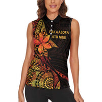Niue Fakaalofa Atu Personalised Women Sleeveless Polo Shirt Whale Hiapo Fiery Motif