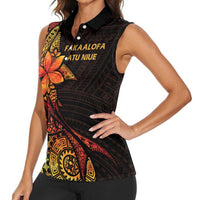 Niue Fakaalofa Atu Personalised Women Sleeveless Polo Shirt Whale Hiapo Fiery Motif