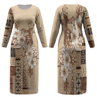 Samoa AIGA Mamanu Siapo Malu Motifs Family Matching Long Sleeve Bodycon Dress and Hawaiian Shirt