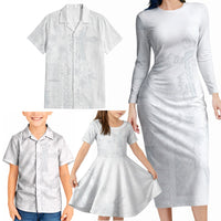 Samoa AIGA Mamanu Siapo Malu Motifs Family Matching Long Sleeve Bodycon Dress and Hawaiian Shirt Lotu a Tamaiti White Ver