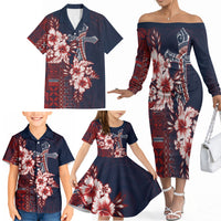 Samoa AIGA Mamanu Siapo Malu Motifs Family Matching Off The Shoulder Long Sleeve Dress and Hawaiian Shirt Flag Color