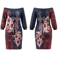 Samoa AIGA Mamanu Siapo Malu Motifs Family Matching Off The Shoulder Long Sleeve Dress and Hawaiian Shirt Flag Color