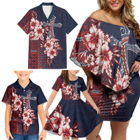 Samoa AIGA Mamanu Siapo Malu Motifs Family Matching Off Shoulder Short Dress and Hawaiian Shirt Flag Color