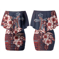 Samoa AIGA Mamanu Siapo Malu Motifs Family Matching Off Shoulder Short Dress and Hawaiian Shirt Flag Color