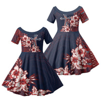 Samoa AIGA Mamanu Siapo Malu Motifs Family Matching Summer Maxi Dress and Hawaiian Shirt Flag Color