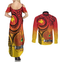 Papua New Guinea 50 Years Couples Matching Summer Maxi Dress and Long Sleeve Button Shirt Motuan Motifs