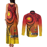 Papua New Guinea 50 Years Couples Matching Tank Maxi Dress and Long Sleeve Button Shirt Motuan Motifs