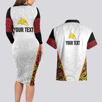 Personalized Papua New Guinea Couples Matching Long Sleeve Bodycon Dress and Hawaiian Shirt Hapi De bilong Indipendens PNG