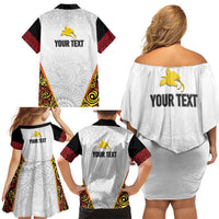 Personalized Papua New Guinea Family Matching Off Shoulder Short Dress and Hawaiian Shirt Hapi De bilong Indipendens PNG
