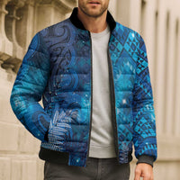 Aotearoa Taniko Matariki Bomber Puffer Jacket Cosmic Blue