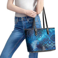Aotearoa Taniko Matariki Leather Tote Bag Cosmic Blue