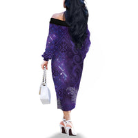 Aotearoa Taniko Matariki Family Matching Off The Shoulder Long Sleeve Dress and Hawaiian Shirt Cosmic Violet LT7 - Polynesian Pride