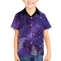 Aotearoa Taniko Matariki Family Matching Off Shoulder Short Dress and Hawaiian Shirt Cosmic Violet