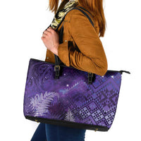 Aotearoa Taniko Matariki Leather Tote Bag Cosmic Violet