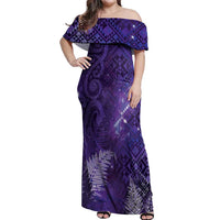 Aotearoa Taniko Matariki Off Shoulder Maxi Dress Cosmic Violet