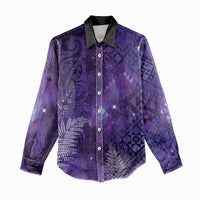Aotearoa Taniko Matariki Women Casual Shirt Cosmic Violet