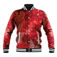 Aotearoa Taniko Matariki Baseball Jacket Cosmic Red