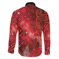 Aotearoa Taniko Matariki Family Matching Off The Shoulder Long Sleeve Dress and Hawaiian Shirt Cosmic Red LT7 - Polynesian Pride