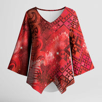 Aotearoa Taniko Matariki Kimono Sleeve Blouse Cosmic Red