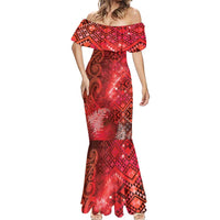 Aotearoa Taniko Matariki Mermaid Dress Cosmic Red
