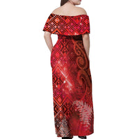 Aotearoa Taniko Matariki Off Shoulder Maxi Dress Cosmic Red
