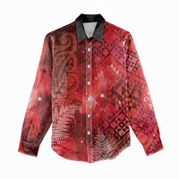Aotearoa Taniko Matariki Women Casual Shirt Cosmic Red
