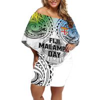 Malampa Fiji Day Off Shoulder Short Dress Gradient Style LT7 Women White - Polynesian Pride