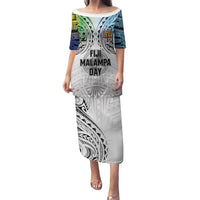 Malampa Fiji Day Puletasi Gradient Style LT7 Long Dress White - Polynesian Pride