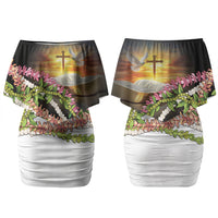Hawaii Mokihana Mix Pikake Leis Mahalo 'Olelo Couples Matching Off Shoulder Short Dress and Long Sleeve Button Shirt Black LT7 - Polynesian Pride