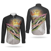 Hawaii Mokihana Mix Pikake Leis Mahalo 'Olelo Couples Matching Tank Maxi Dress and Long Sleeve Button Shirt Black LT7 - Polynesian Pride
