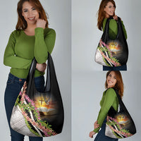Hawaii Mokihana Mix Pikake Leis Mahalo 'Olelo Grocery Bag Black