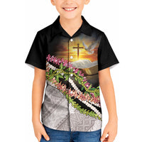 Hawaii Mokihana Mix Pikake Leis Mahalo 'Olelo Kid Hawaiian Shirt Black