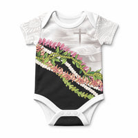 Hawaii Mokihana Mix Pikake Leis Mahalo 'Olelo Baby Onesie White Tapa