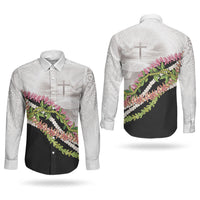 Hawaii Mokihana Mix Pikake Leis Mahalo 'Olelo Couples Matching Short Sleeve Bodycon Dress and Long Sleeve Button Shirt White Tapa LT7 - Polynesian Pride