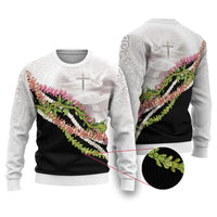 Hawaii Mokihana Mix Pikake Leis Mahalo 'Olelo Ugly Christmas Sweater White Tapa