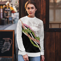 Hawaii Mokihana Mix Pikake Leis Mahalo 'Olelo Ugly Christmas Sweater White Tapa